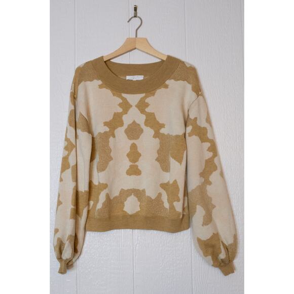 CAROLINE CONSTAS Camo Wool Knit Metallic Balloon Sleeve Crewneck Sweater SMALL - Picture 2 of 8